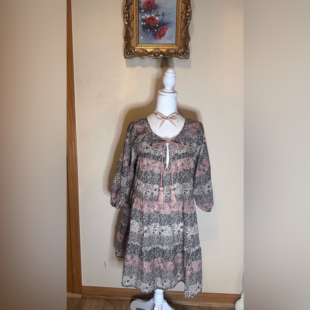 NATURAL LIFE Pink and Gray Patterned Kids Dress